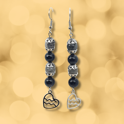 Boucles d'oreilles Astro - Verseau - Labradorite et tourmaline