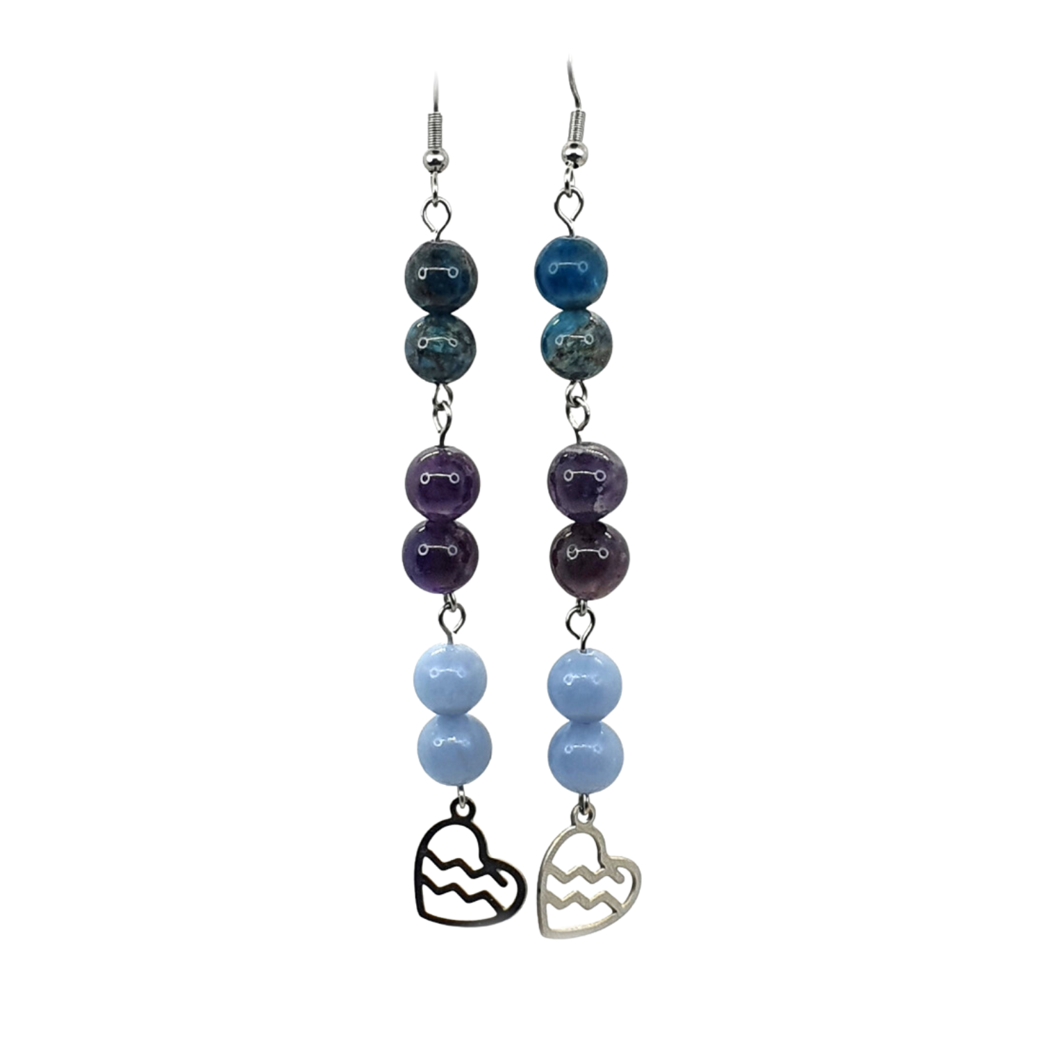 Boucles d&#39;oreilles Astro - Verseau - Labradorite, améthyste et angélite