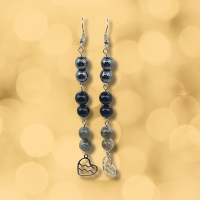 Boucles d'oreilles Astro - Verseau - Labradorite, tourmaline et Hématite