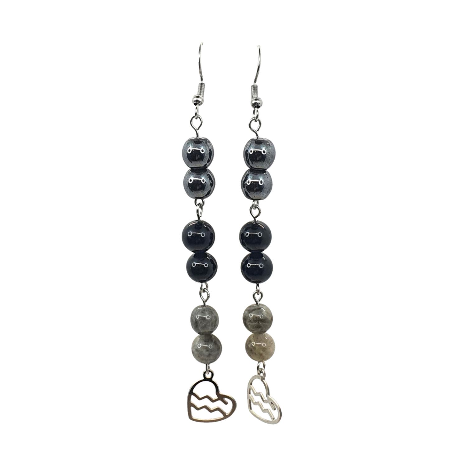 Boucles d&#39;oreilles Astro - Verseau - Labradorite, tourmaline et Hématite