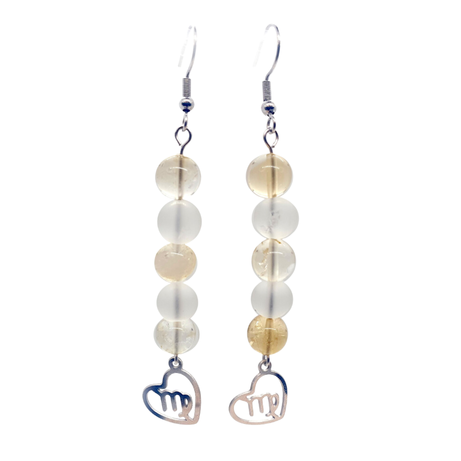 Boucles d&#39;oreilles Astro - Vierge - Citrine et cristal de roche mat