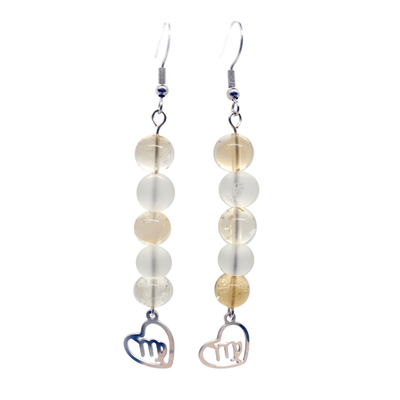 Boucles d&#39;oreilles Astro - Vierge - Citrine et cristal de roche mat