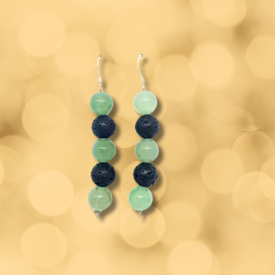 Boucles d'oreilles Aventurine verte et pierre de lave
