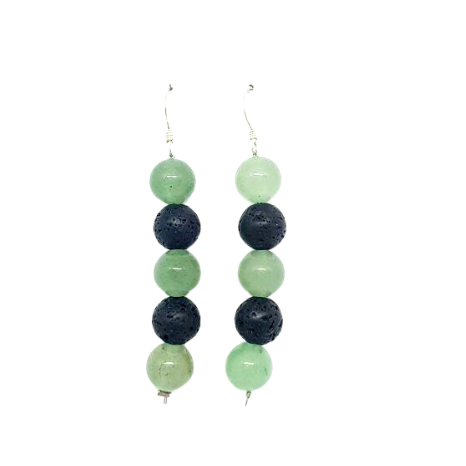 Boucles d&#39;oreilles Aventurine verte et pierre de lave