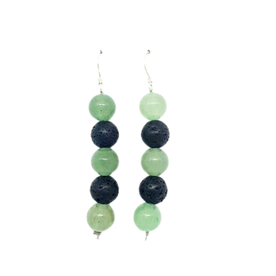Boucles d&#39;oreilles Aventurine verte et pierre de lave