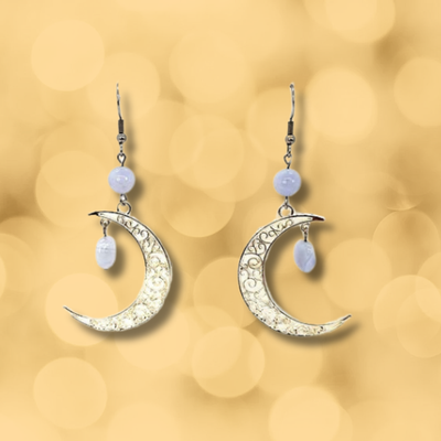 Boucles d'oreilles Calcédoine Lune