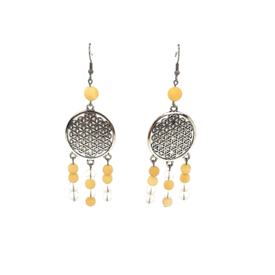 Boucles d&#39;oreilles Calcite Jaune mat et Cristal de roche mat