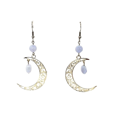 Boucles d&#39;oreilles Calcédoine Lune