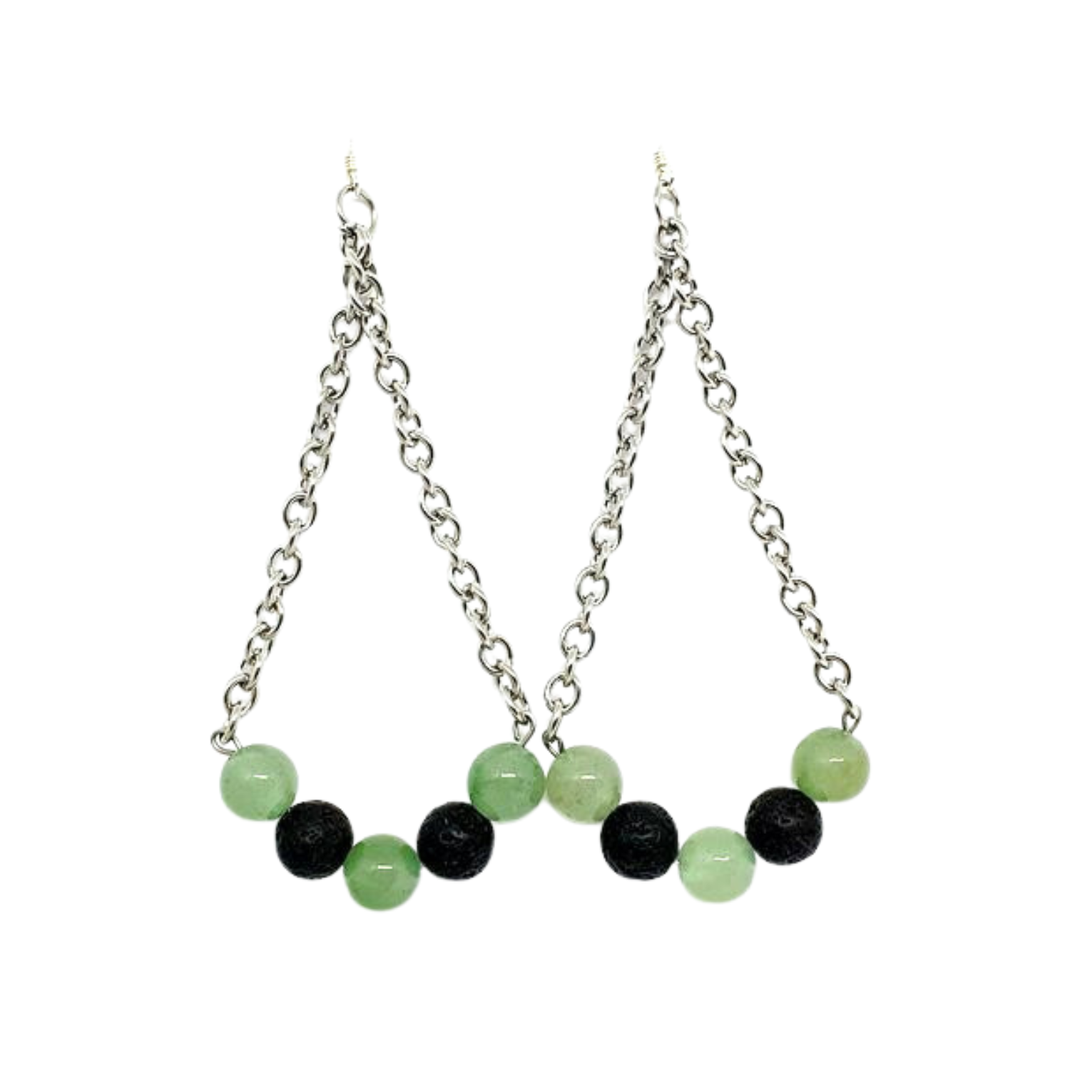 Boucles d&#39;oreilles Aventurine verte et pierre de lave