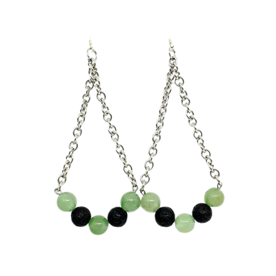 Boucles d&#39;oreilles Aventurine verte et pierre de lave