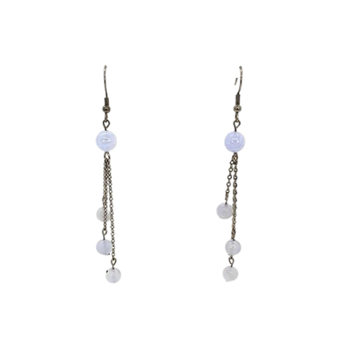 Boucles d&#39;oreilles Calcédoine bleue mate et brillante