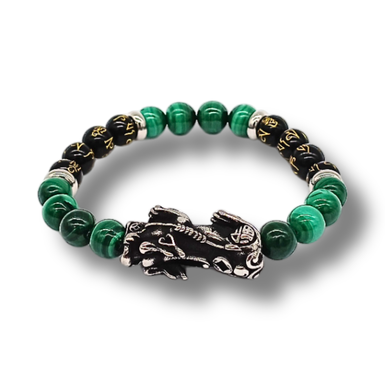Bracelet malachite et obsidienne