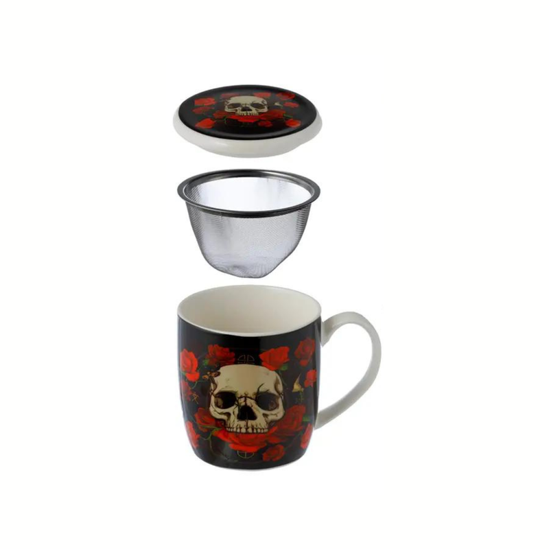 Set tasse à infuser - crâne et roses