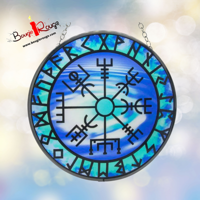 ​Attrape soleil en verre - Vegvisir avec runes