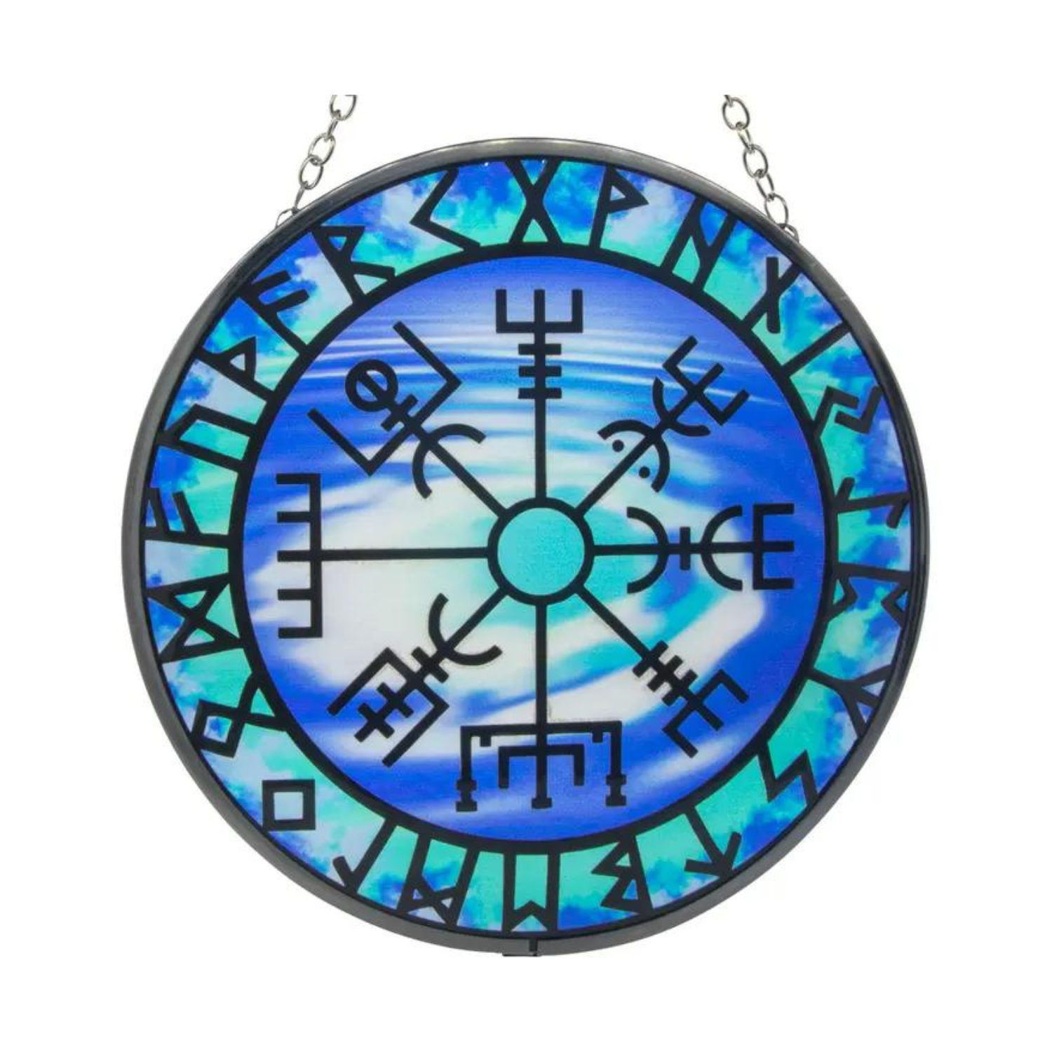 ​Attrape soleil en verre - Vegvisir avec runes