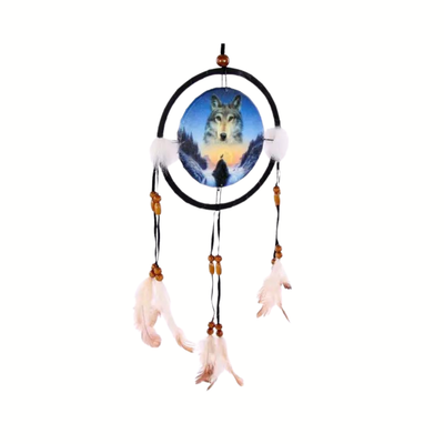 ​Attrape-rêves Tête de loup - 16 cm.
