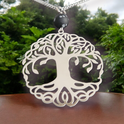 Collier obsidienne flocon de neige et arbre de vie
