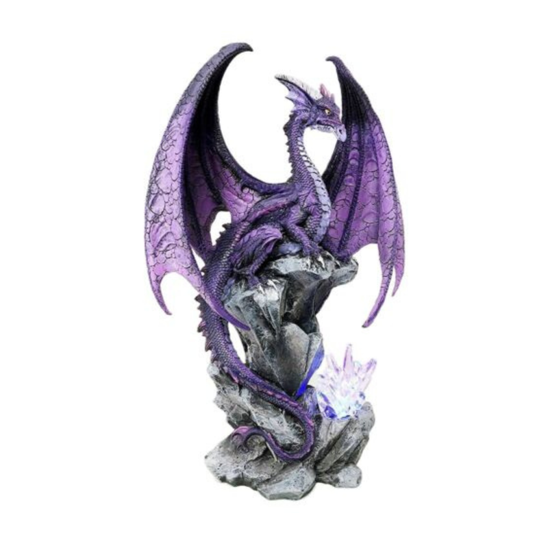 Figurine dragon violet sur rocher