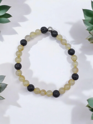 Bracelet quartz rutile et pierre de lave 6mm