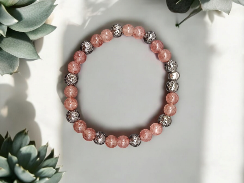 Bracelet quartz hématoïde et pierre de lave 6mm