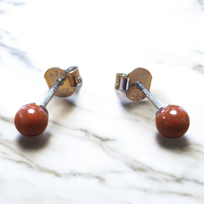Puces d’oreilles Jaspe Rouge – 4 mm – Argent 925