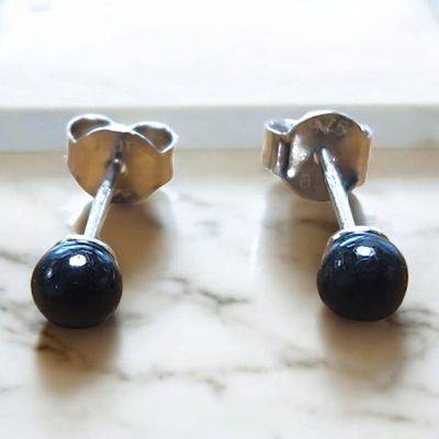 Puces d’oreilles Obsidienne – 4 mm – Argent 925