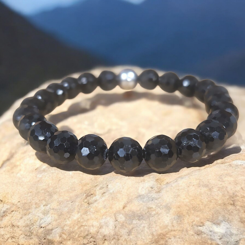 Bracelet en Tourmaline noire facettée 8mm
