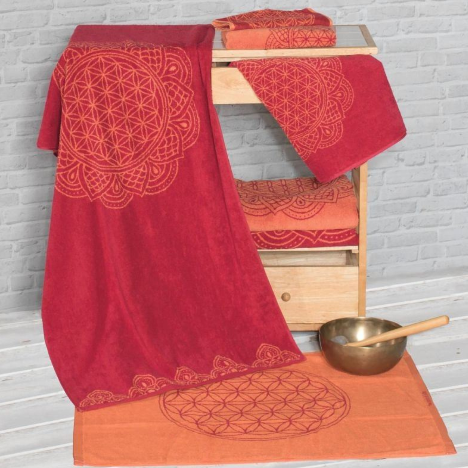 Serviette de bain Fleur de Vie rouge/corail