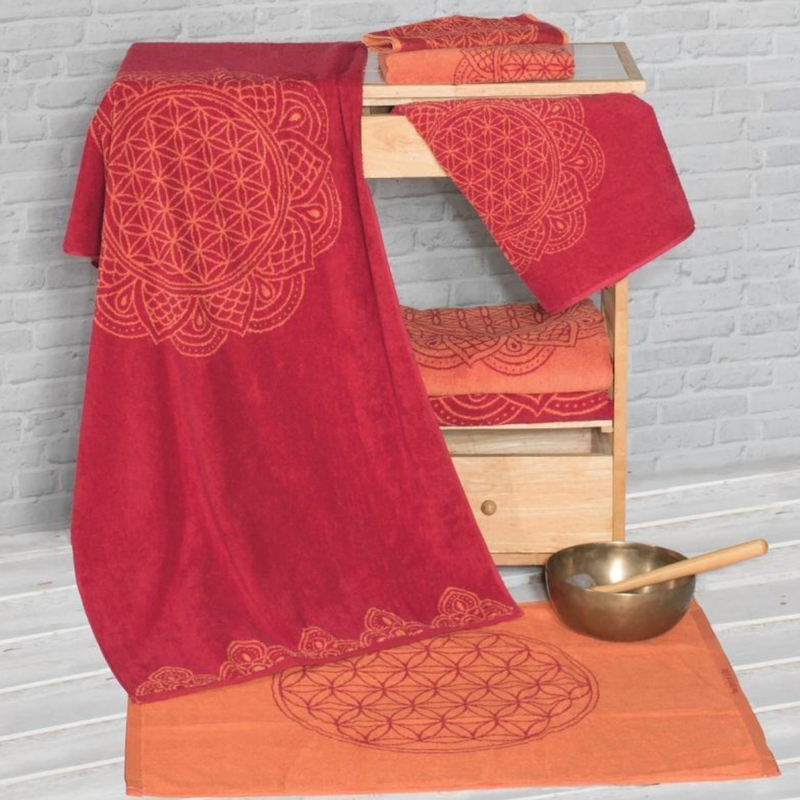 Serviette de bain Fleur de Vie rouge/corail