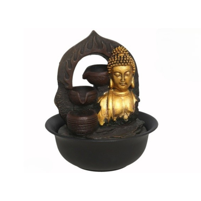 Fontaine Bouddha Doré avec Cascade – 22 cm