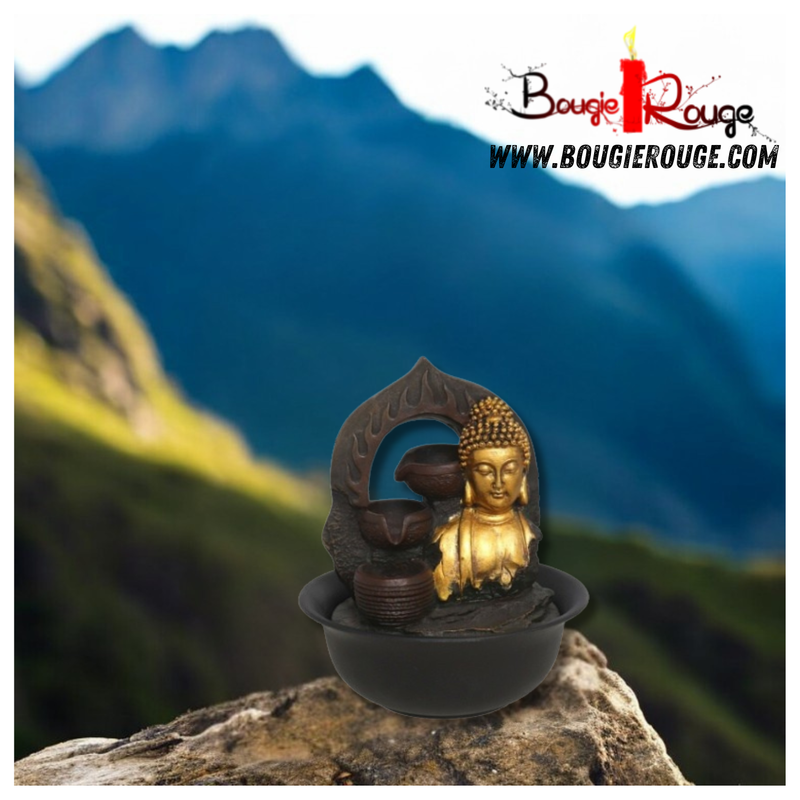 Fontaine Bouddha Doré avec Cascade – 22 cm