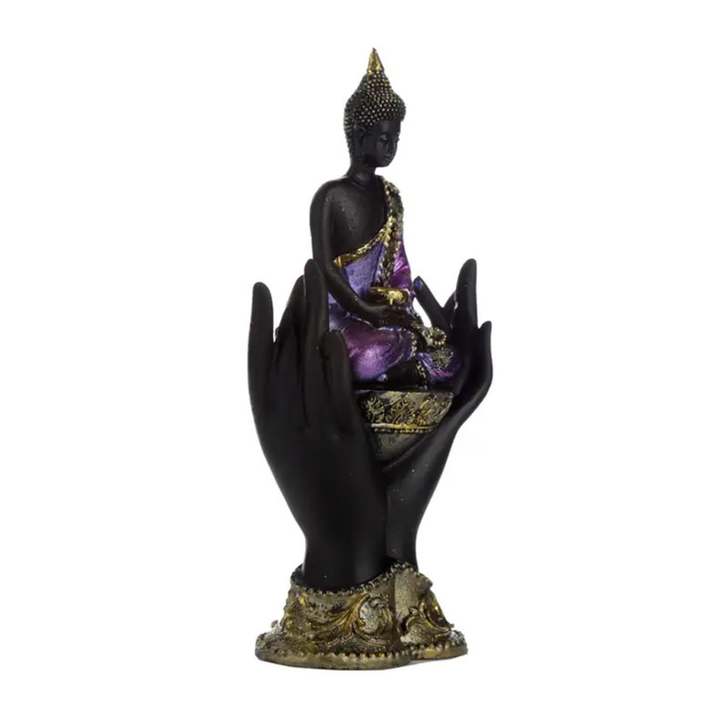 Bouddha Thaïlandais Assis dans les Mains – Violet, Doré et Noir