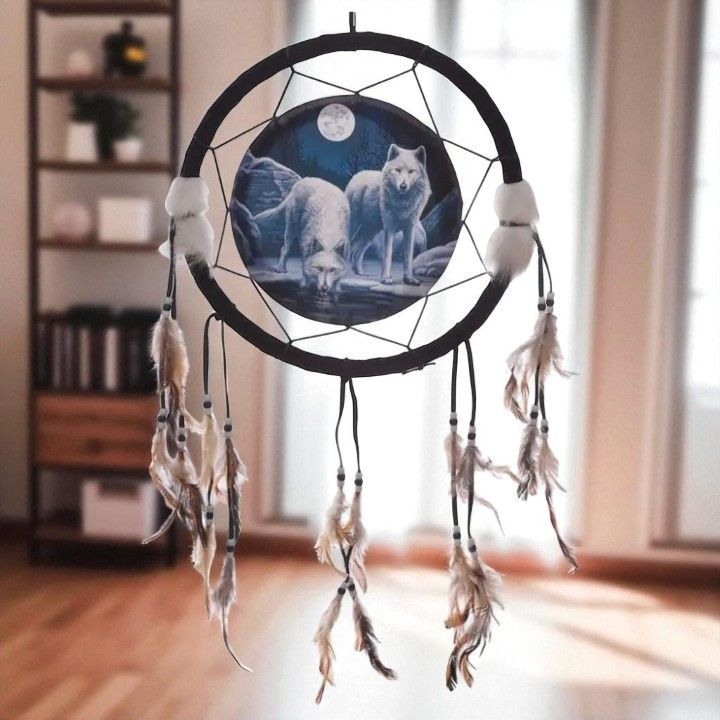​Attrape-Rêves Loups au Bord de la Rivière – 33 cm