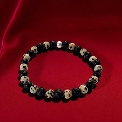 Bracelet jaspe dalmatien &amp; pierre de lave 6mm