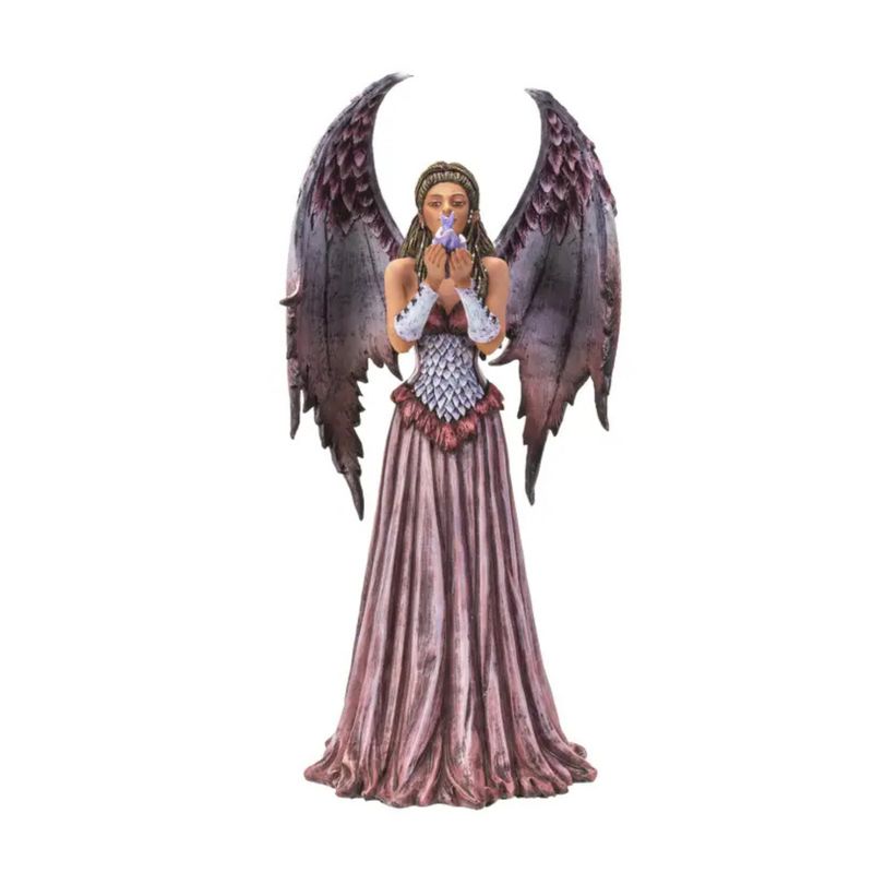 ​Statue Fée d’Adoration Rosée avec Dragonnet Violet - 35 cm