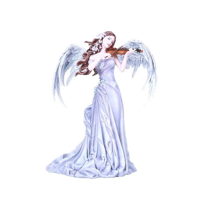 ​Statue Fée Berceuse au Violon – Drapé Parme et Violacé - 27 cm