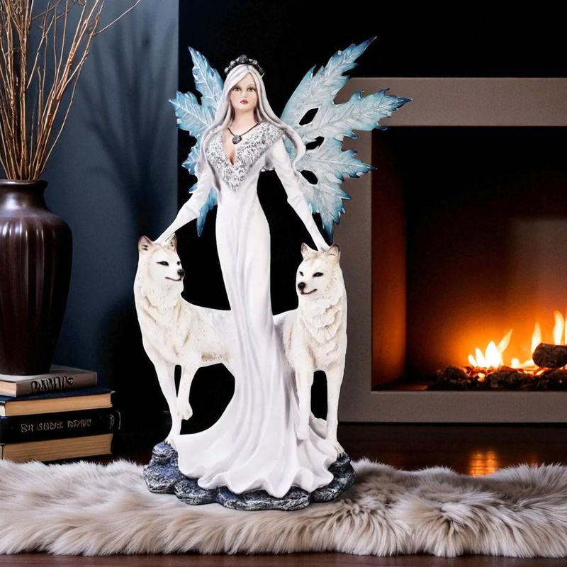 ​Statue Fée des Glaces avec Loups Gardiens - 58 cm