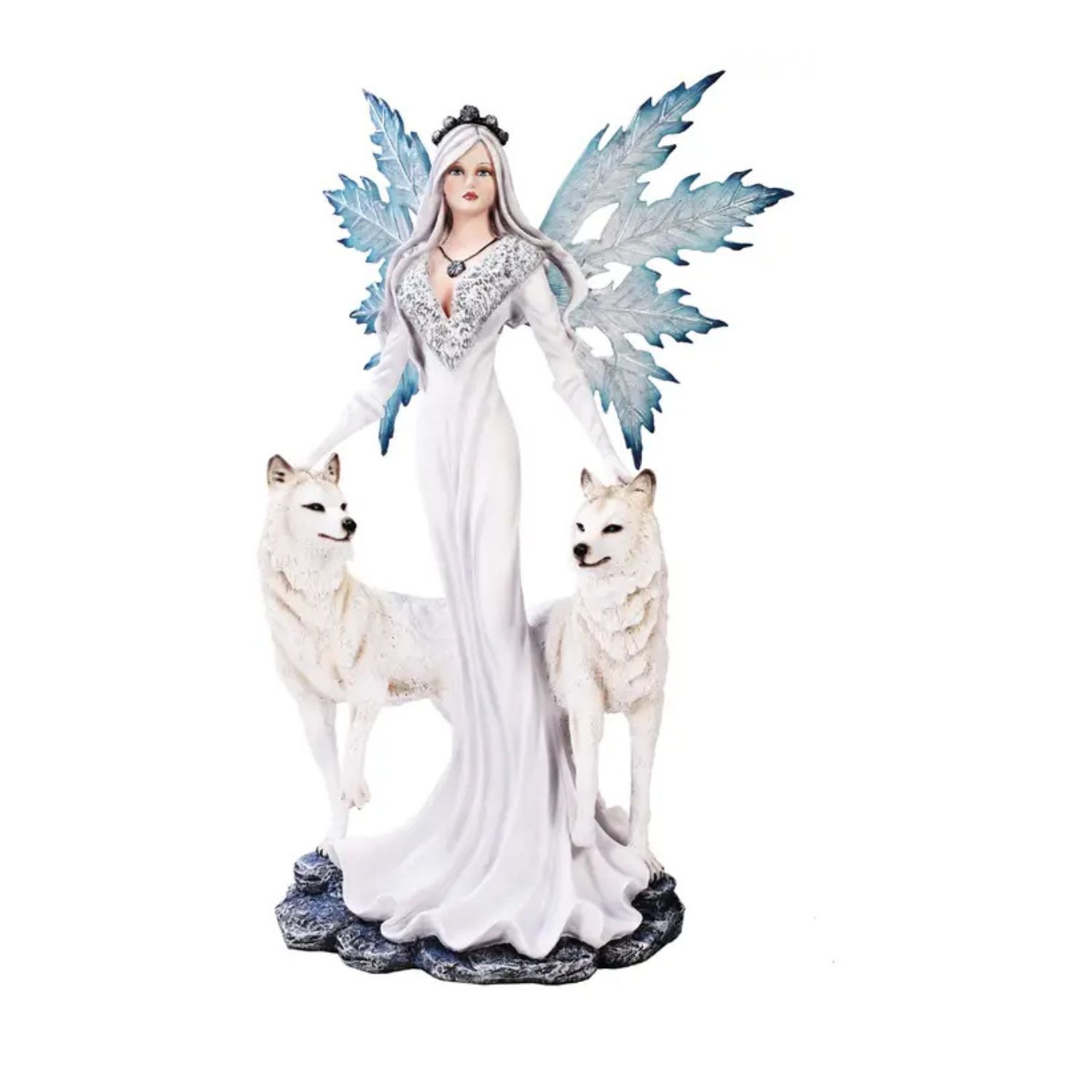 ​Statue Fée des Glaces avec Loups Gardiens - 58 cm