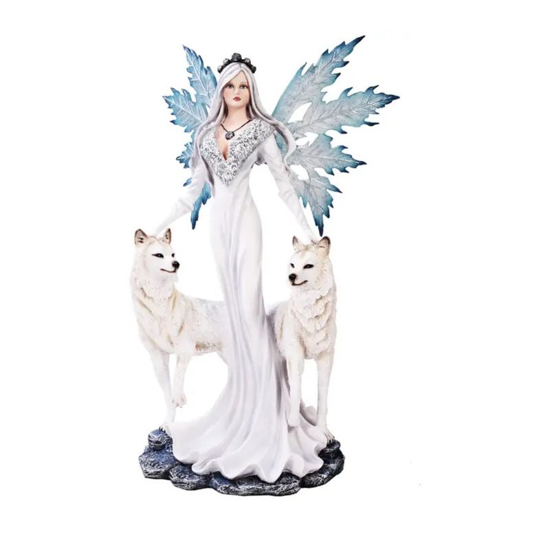 ​Statue Fée des Glaces avec Loups Gardiens - 58 cm