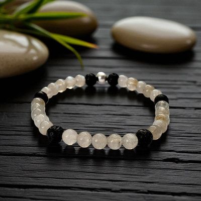 Bracelet labradorite &amp; pierre de lave 6mm
