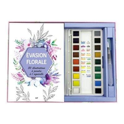 Coffret Aquarelle - Évasion florale - 30 illustrations