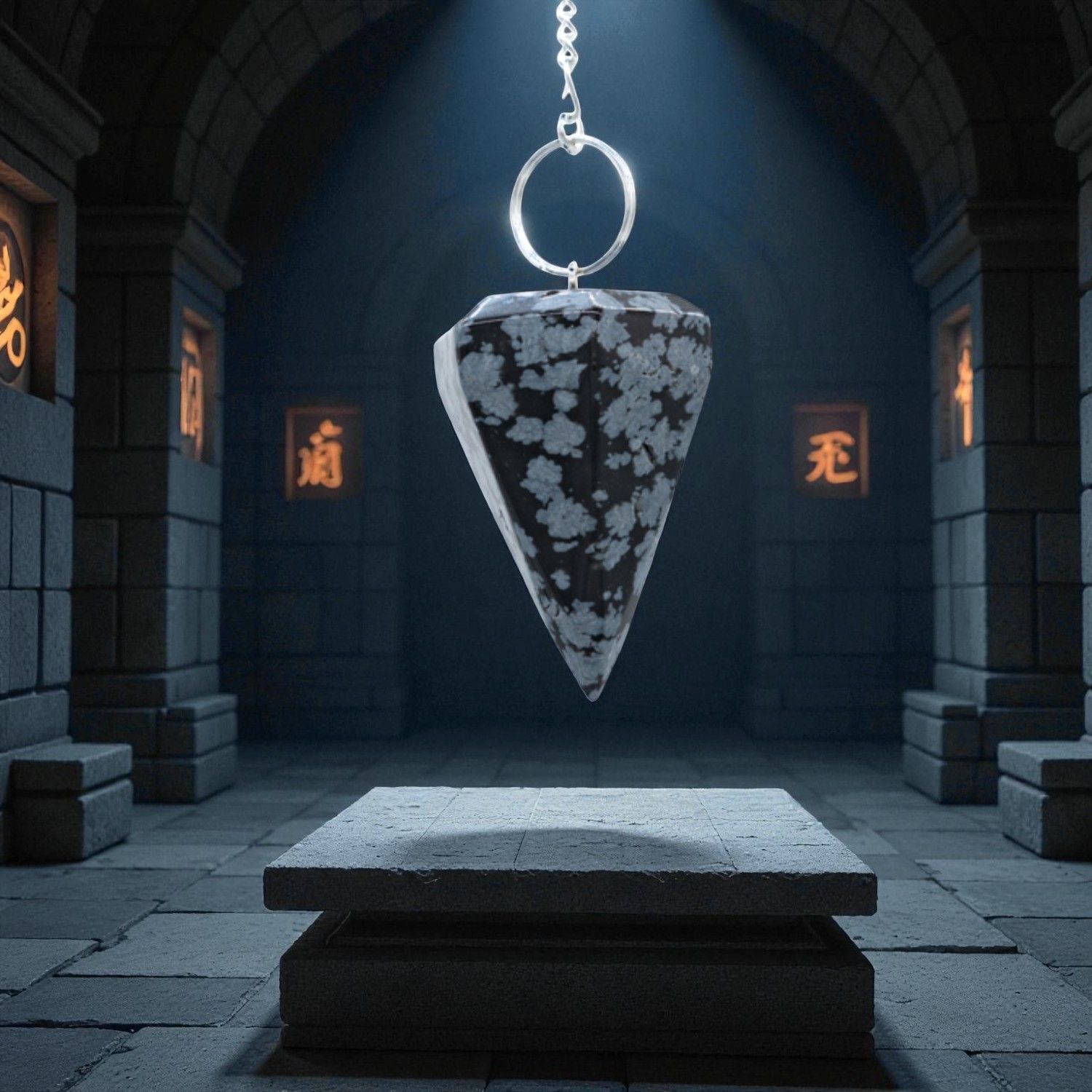 Pendule Hexagonal en Obsidienne Flocon de Neige