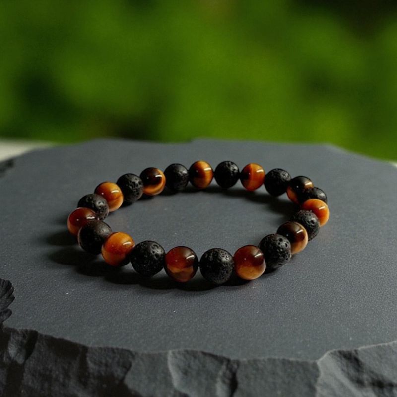 Bracelet œil de tigre &amp; pierre de lave 8mm