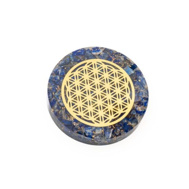 Disque d’Orgonite – Lapis-Lazuli – Fleur de Vie Dorée