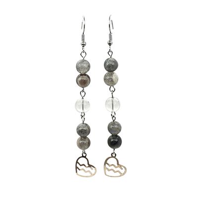 Boucles d'oreilles Astro - Verseau - Labradorite et cristal de roche