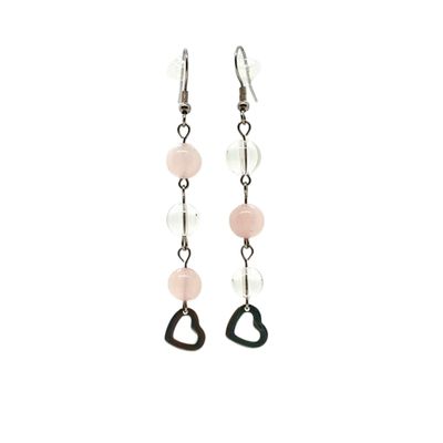 Boucle d'oreille Quartz rose et cristal de roche 8 mm