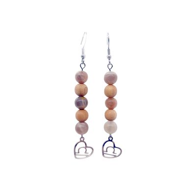 Boucles d'oreilles Astro - Balance - Pierre de lune &amp; Mala cèdre mat