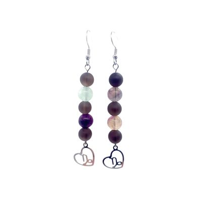 Boucles d'oreilles Astro - Capricorne - Quartz fumé mat &amp; Fluorite