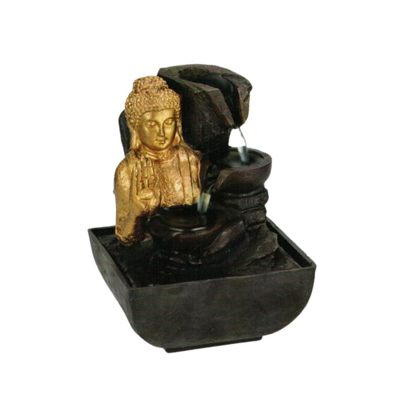 Fontaine Bouddha Doré avec Cascade – 18 cm