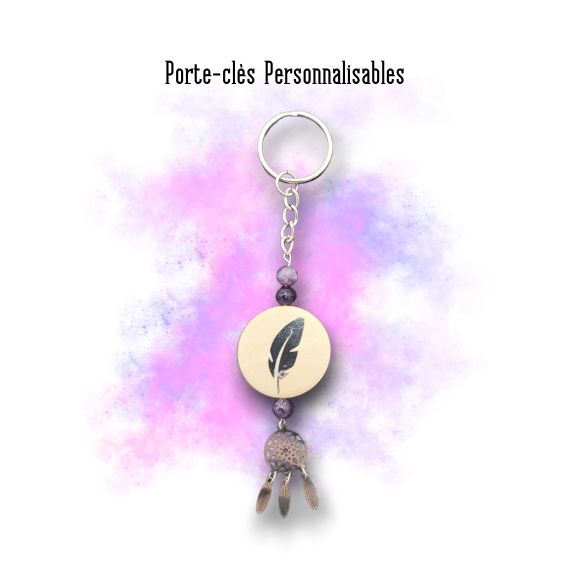 Porte-clés Plume et attrape-rêves personnalisable Porte-clés Plume et attrape-rêves personnalisable